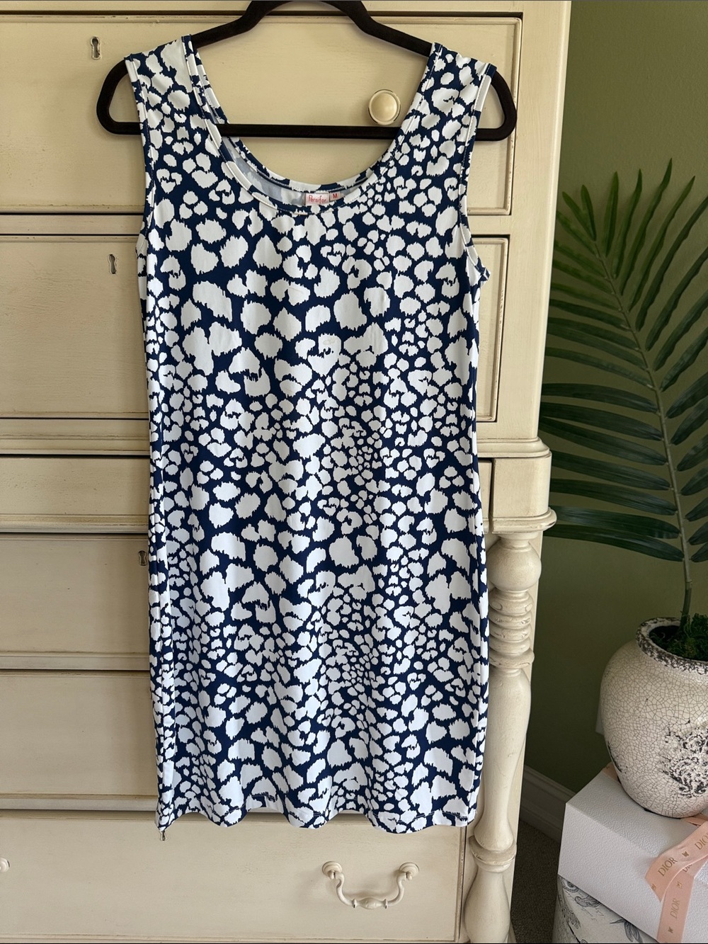 Persifor Sleeveless Navy & White Printed Midi Dress size M